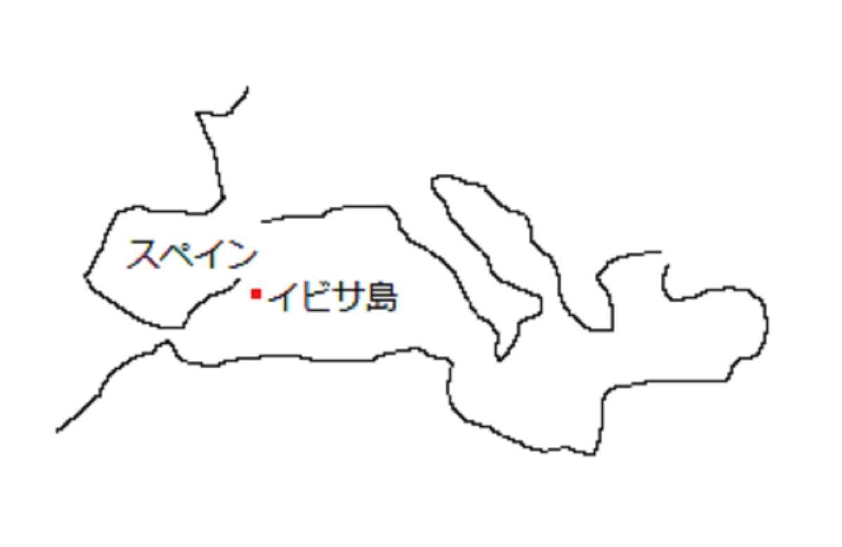 地中海沿岸の地図とイビサ島の位置
